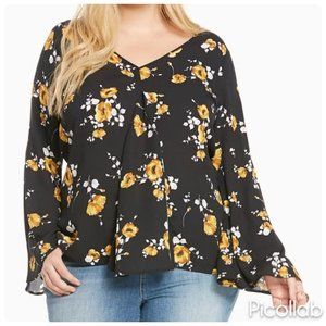 Torrid Floral Print V Neck Blouse